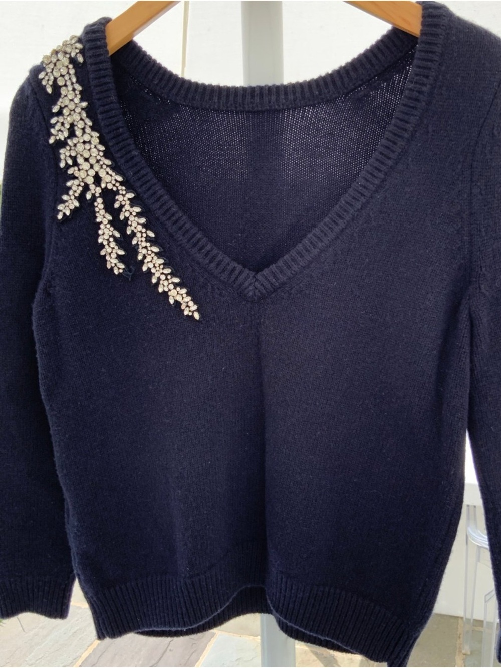 ba&sh Opium Deep V-Back rhinestone embellished cashmere/wool sweater SZ 0